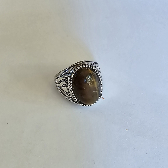 MEN S CLASSIC STYLE TIGER EYE NEW SIZE 11 STAINLESS STEEL SILVER RING - Picture 2 of 4